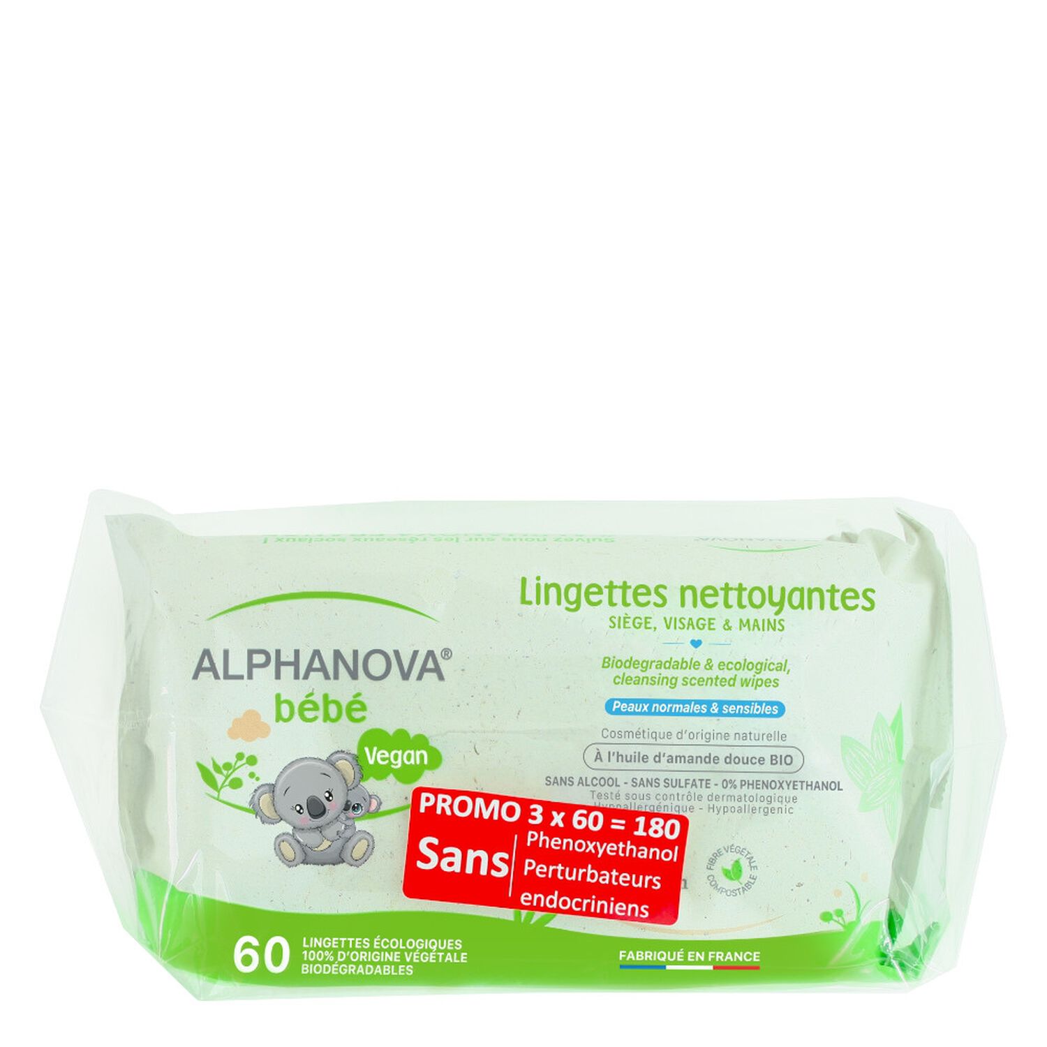 Alphanova Bébé Lingettes Épaisses Extra Douces 3 x 60