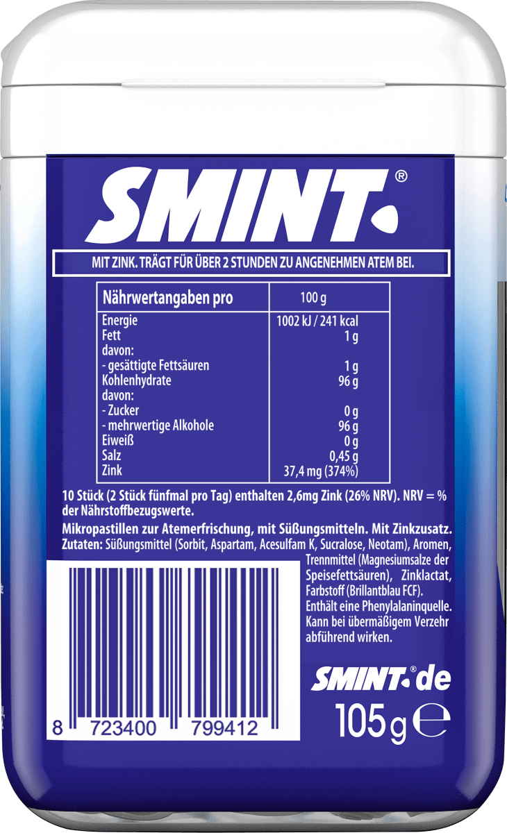 Pastillen, 2h Peppermint, Pfefferminze, zuckerfrei, Big Pack, 105 g