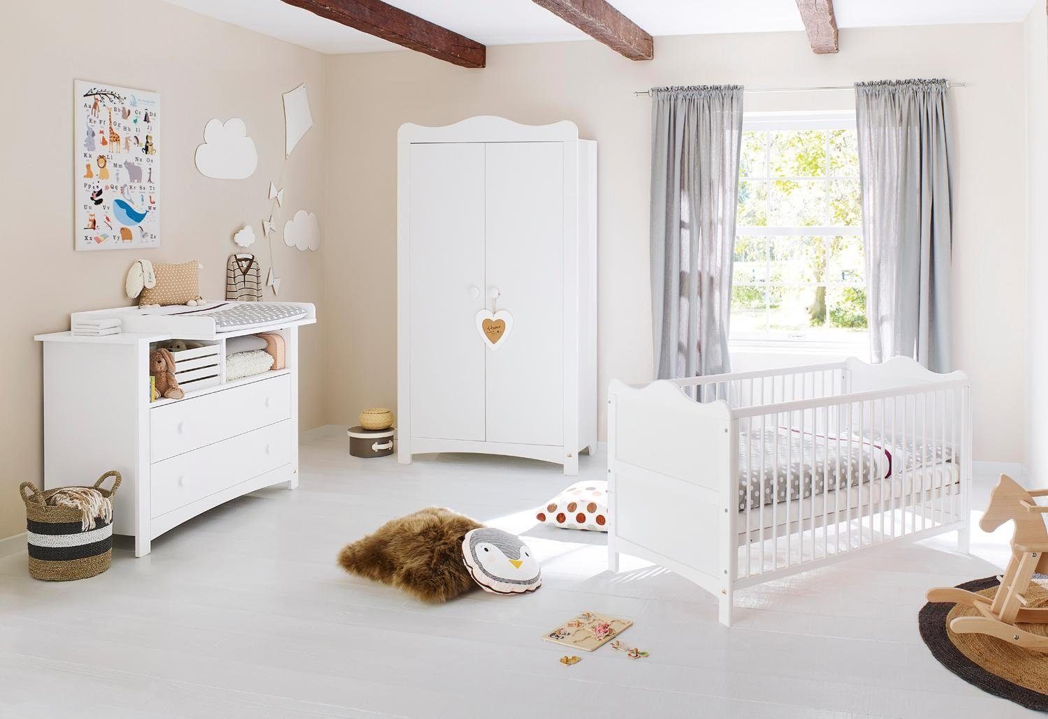 Pinolino® Babyzimmer-Komplettset Florentina, (Set, 3-St., Kinderbett, Schrank, Wickelkommode), extrabreit; mit Kinderbett, Schrank und Wickelkommode; Made in Europe