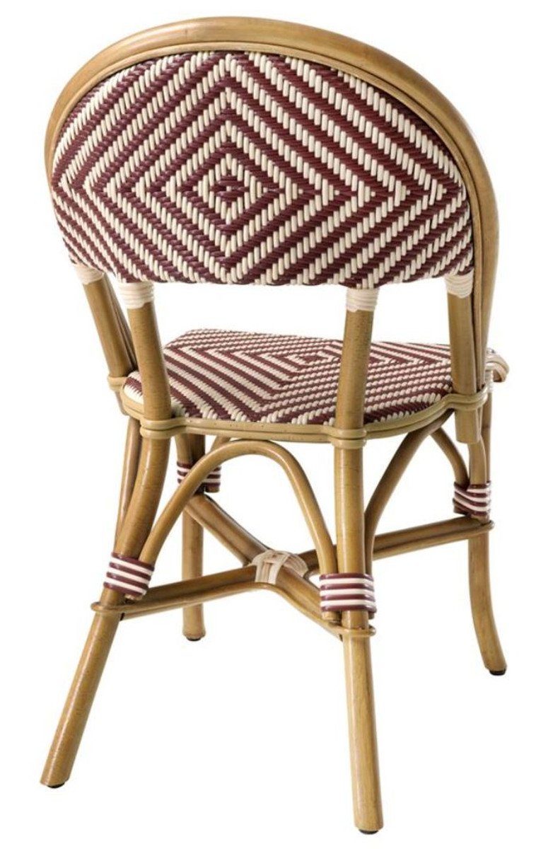 Casa Padrino Rattanstuhl Luxus Rattanstuhl Naturfarben / Burgundy / Weiß 46 x 60 x H. 83 cm - Wintergarten Möbel