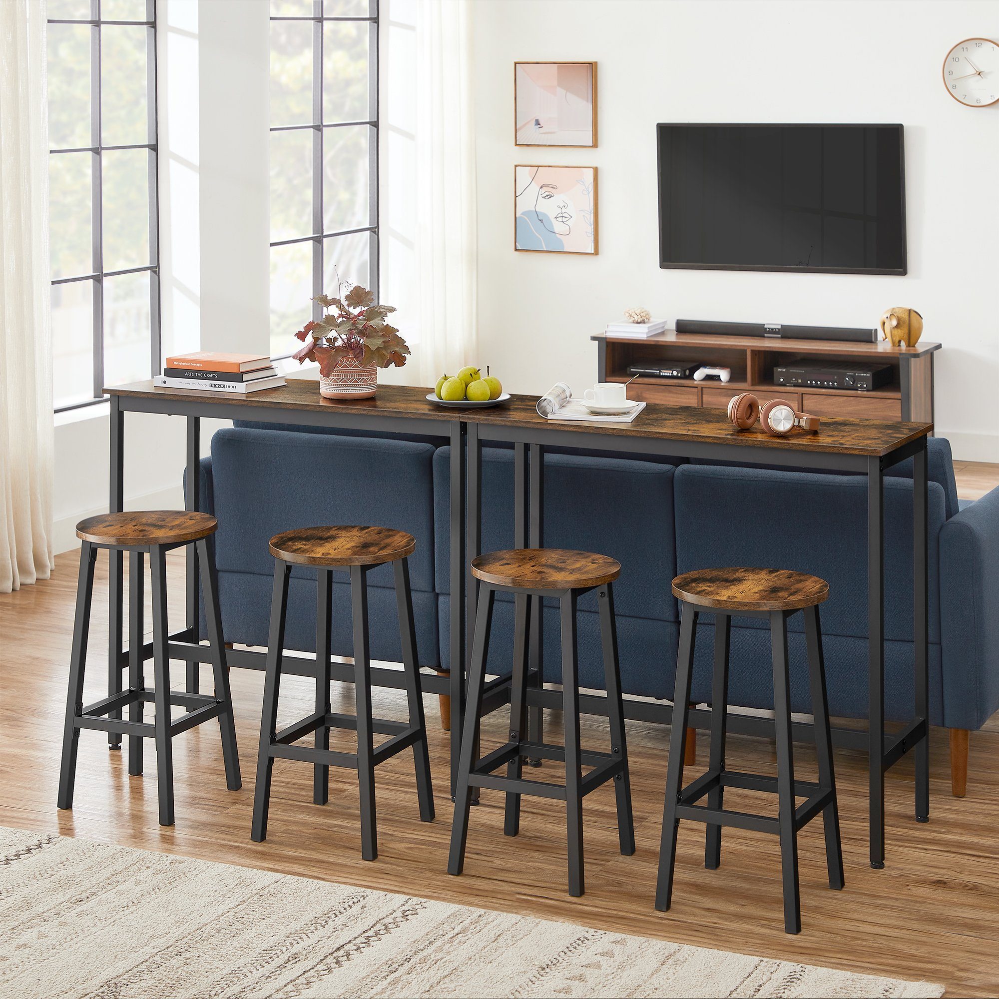 VASAGLE Bartisch Küchentisch-Set, Stehtisch(100 x 40 x 90 cm), mit 2 Barhockern