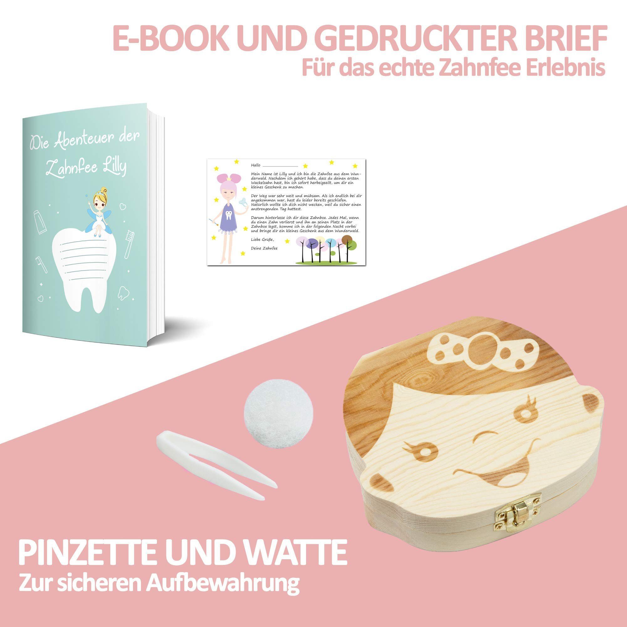 Little Moonshine Zahndose Holz Milchzahndose inkl. Zahnfee-Geschichten Geschenk, Mädchen 1 Stück (1er Pack) Pinienholz