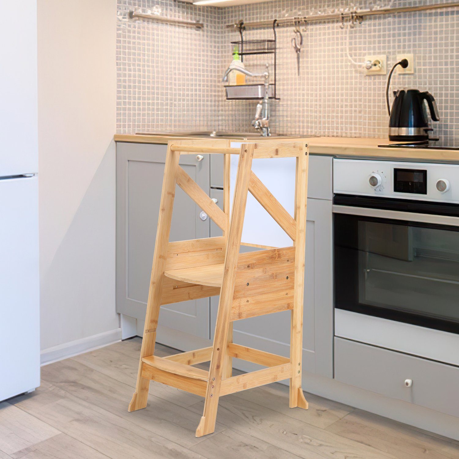 Yakimz Stehhilfe Lernturm für Baby Kindertisch Tritthocker mit Tafel Küchenhelfer
