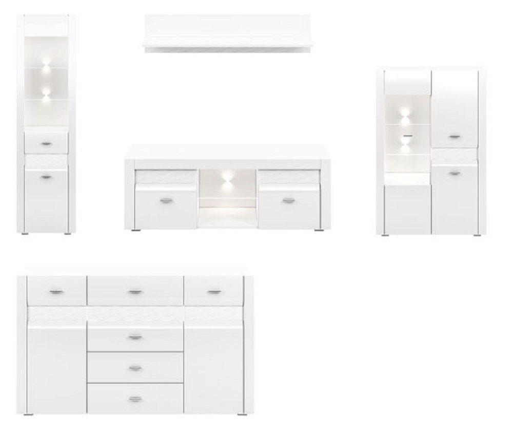 Feldmann-Wohnen Wohnzimmer-Set ARKO, (Set), 1 Lowboard + 2 Vitrinen + 1 Wandregal + 1 Sideboard