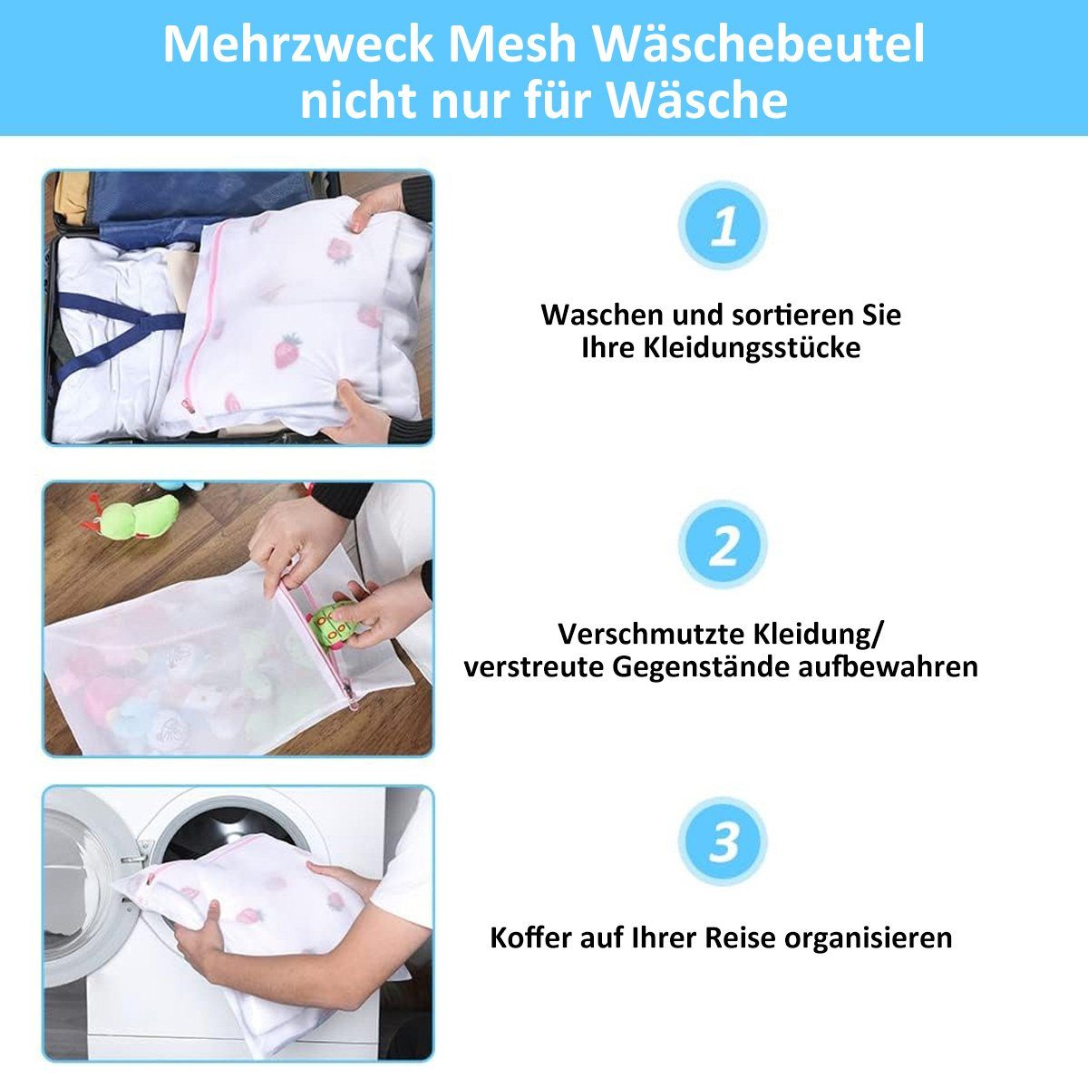 FeelGlad Wäschenetz Netz-Wäschesack-9er-Pack Reise-Organisationstasche für Kleidung