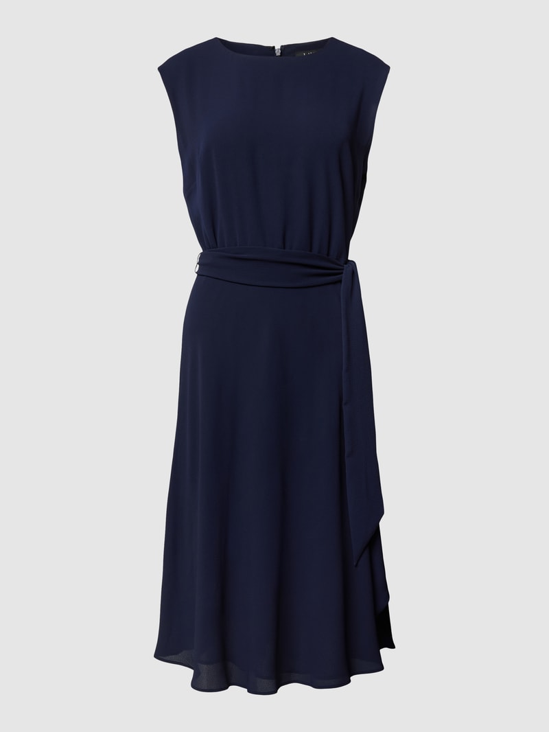 Knielanges Kleid mit Bindegürtel Modell 'VILODIE' in marineblau