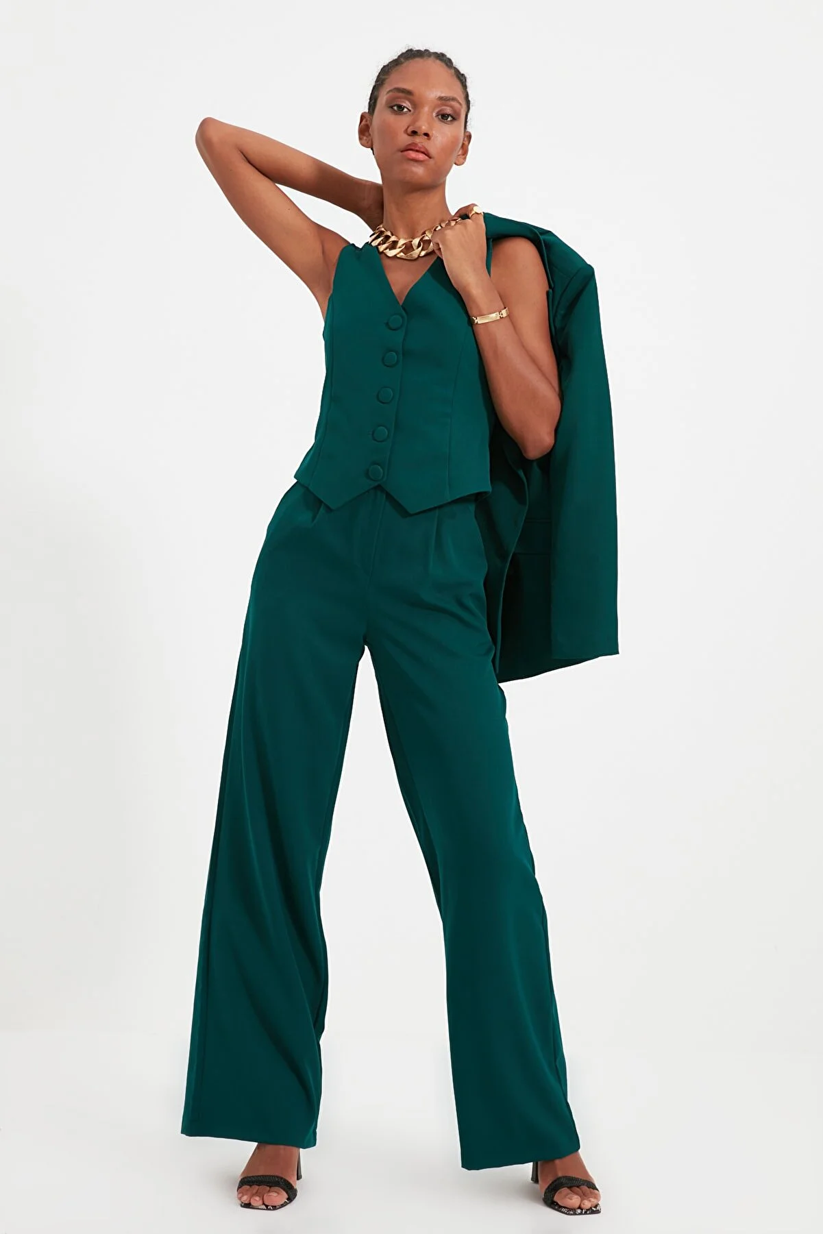 Trendyol Collection  Grüne Hose mit weitem Bein/Plissee mit weitem Bein und gewebtem Stoff TWOSS21PL0189
