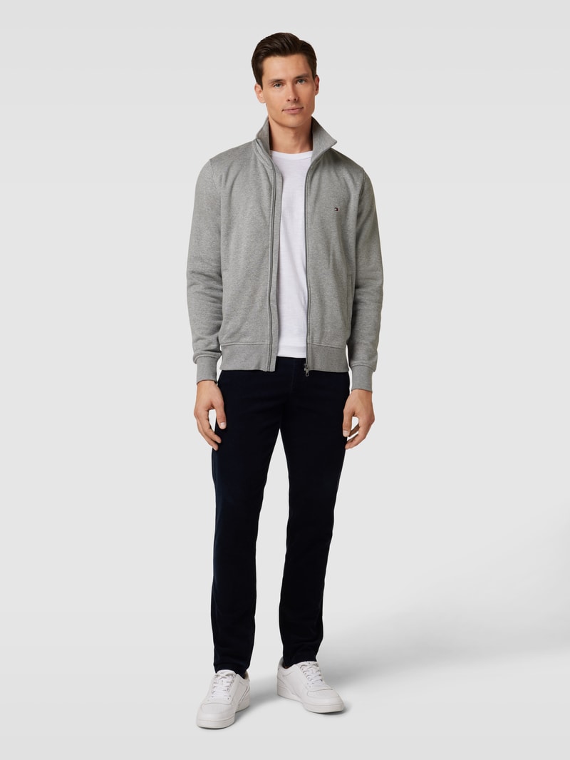 Sweatjacke mit Stehkragen Modell 'FLAG LOGO' in mittelgrau meliert