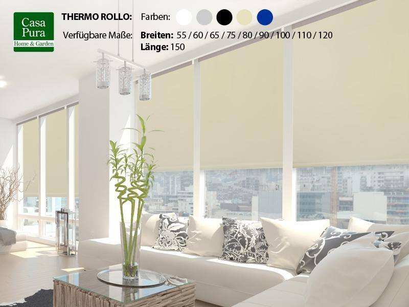 Casa Pura Verdunkelungsrollo Blackout Thermo Polyester Creme 600 x 1500 mm