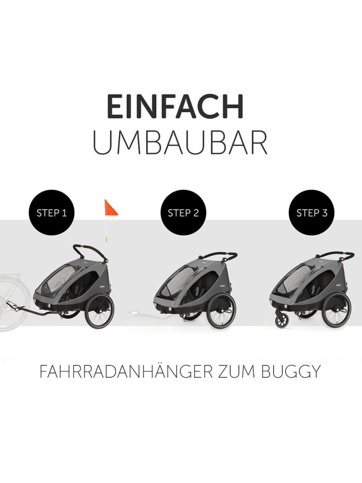 Hauck 2in1 Fahrradanhänger Dryk Duo für 2 Kinder (bis 44 in grau,schwarz günstig kaufen onesize