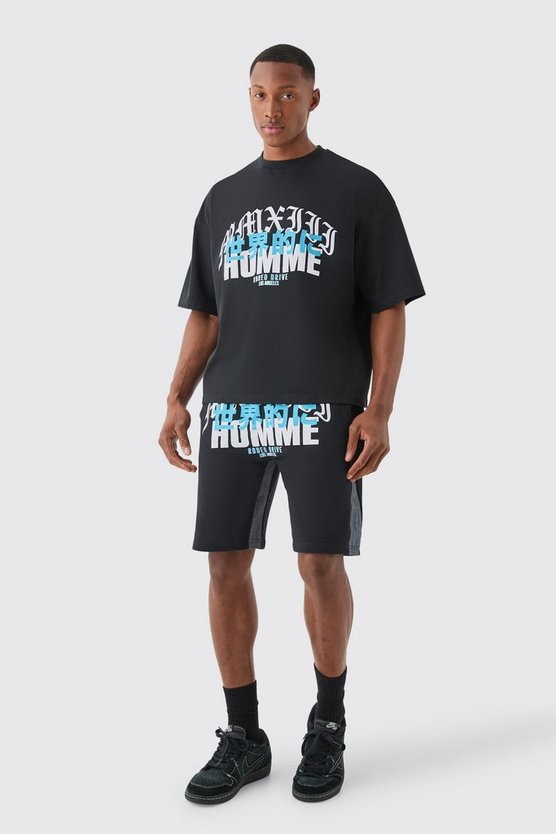 Denim T-Shirt und Shorts mit Homme Print