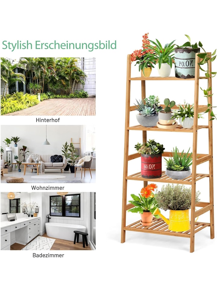 COSTWAY 4 Etagen Pflanzenregal 48x32x115cm in Hellbraun günstig kaufen onesize