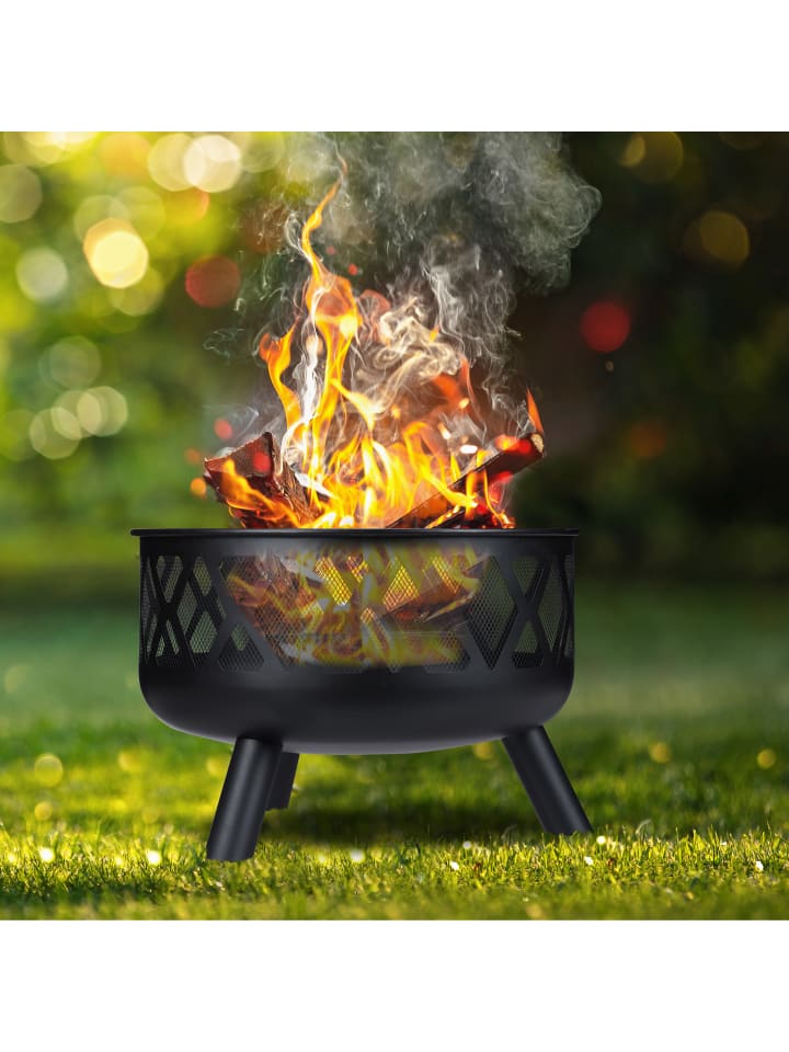 relaxdays Feuerschale mit Funkenschutz in Schwarz - Ø 62 cm günstig kaufen onesize