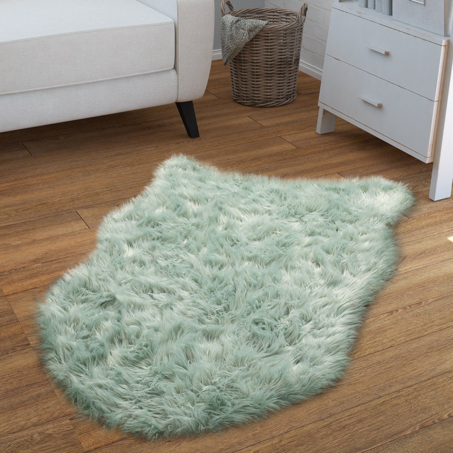 Fellteppich Wohnzimmer Hochflor Teppich Kunst-Fell Design, TT Home, rund, Höhe: 64 mm