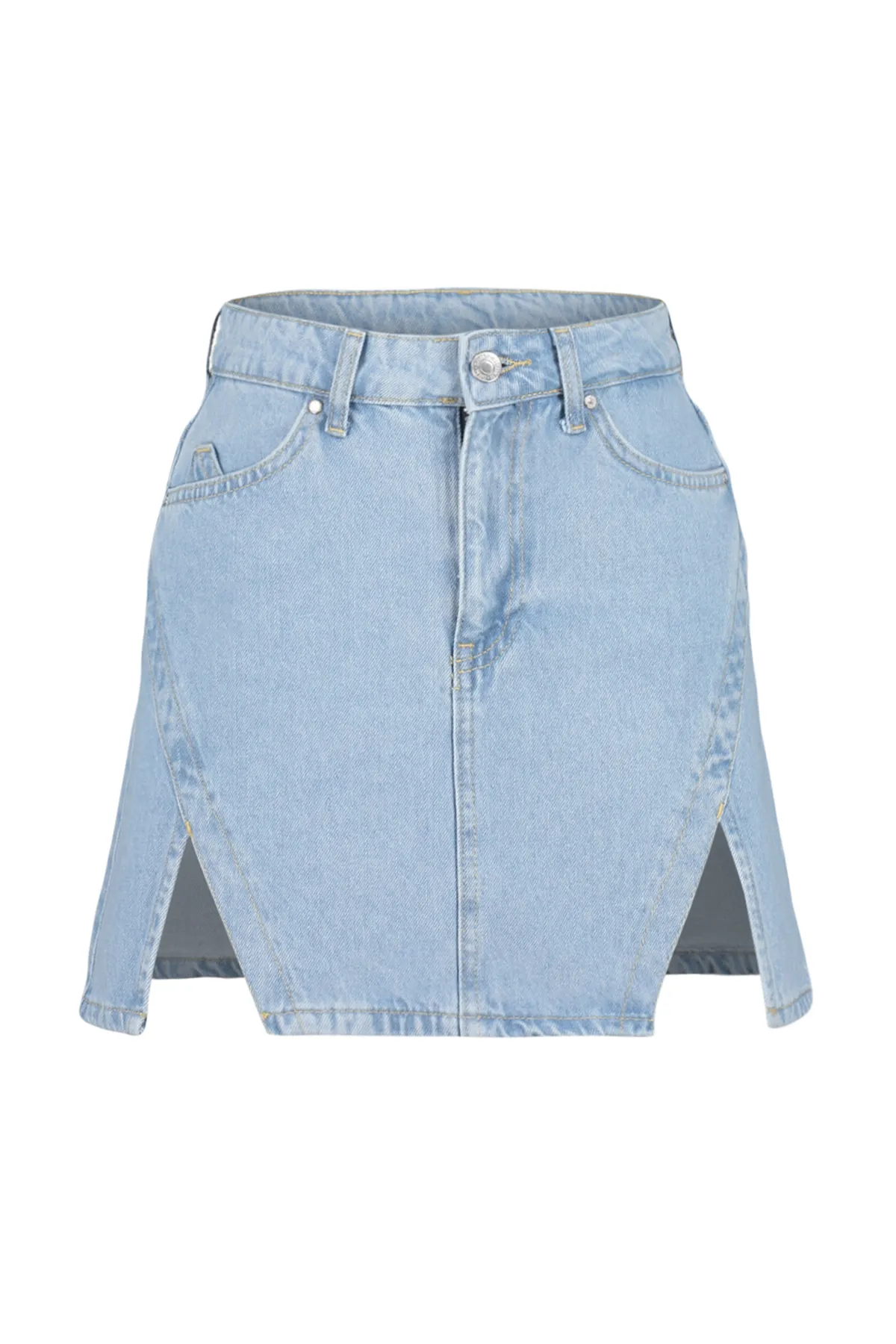 Trendyol Collection  Limited Edition Hellblauer Mini-Jeansrock mit Schlitz TWOSS23ET00347