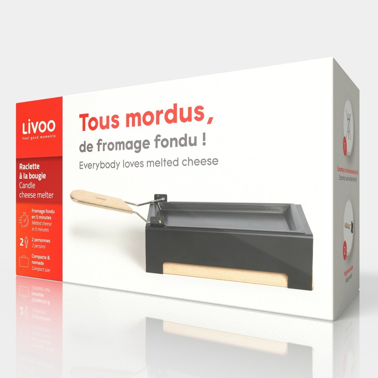 LIVOO Raclette LIVOO Raclette Set 2 Personen Teelicht Camping Kerzen Holz mit, 2 Raclettepfännchen, 3 Teelichter, Griff aus Echtholz, Raclettschieber, Raclettepfanne