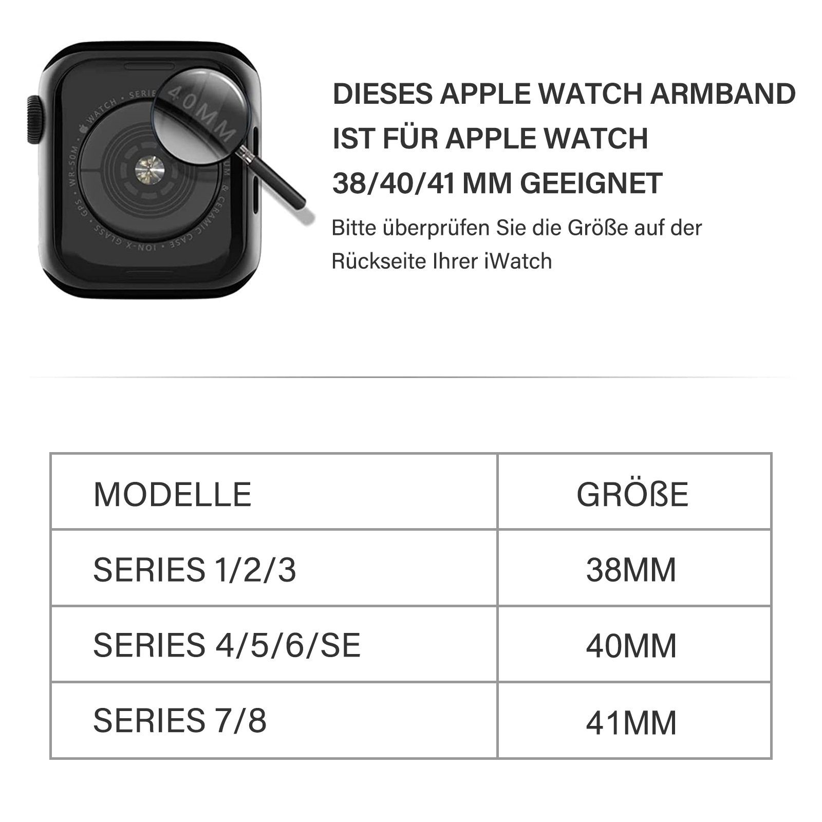 edimens Smartwatch-Armband für Apple Watch 38/40/41mm Edelstahl Metallarmband, Schlank, mode, für Damen