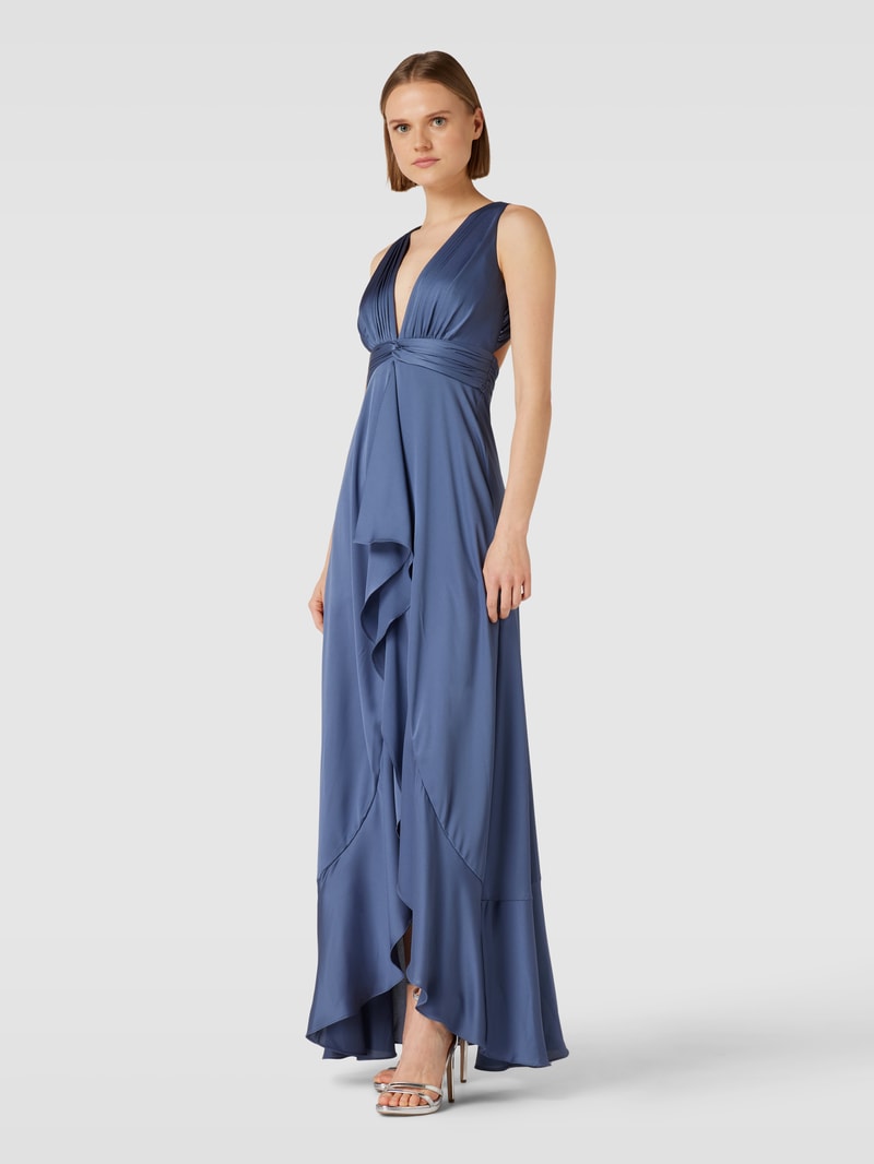 Abendkleid mit V-Ausschnitt in rauchblau