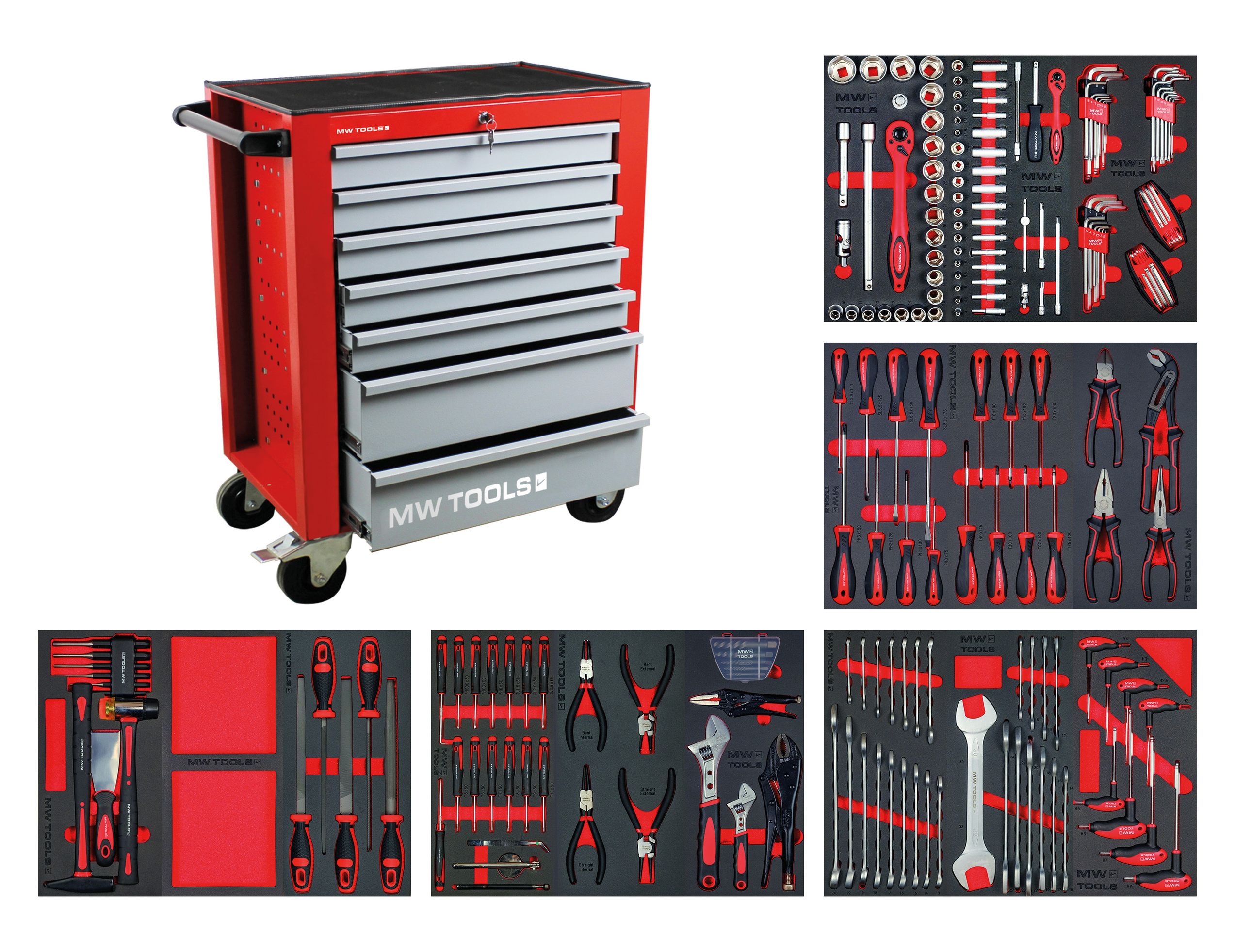 Metal Works 855006750 MWE211G Gefüllter Werkzeugwagen STARTER 212-teilig