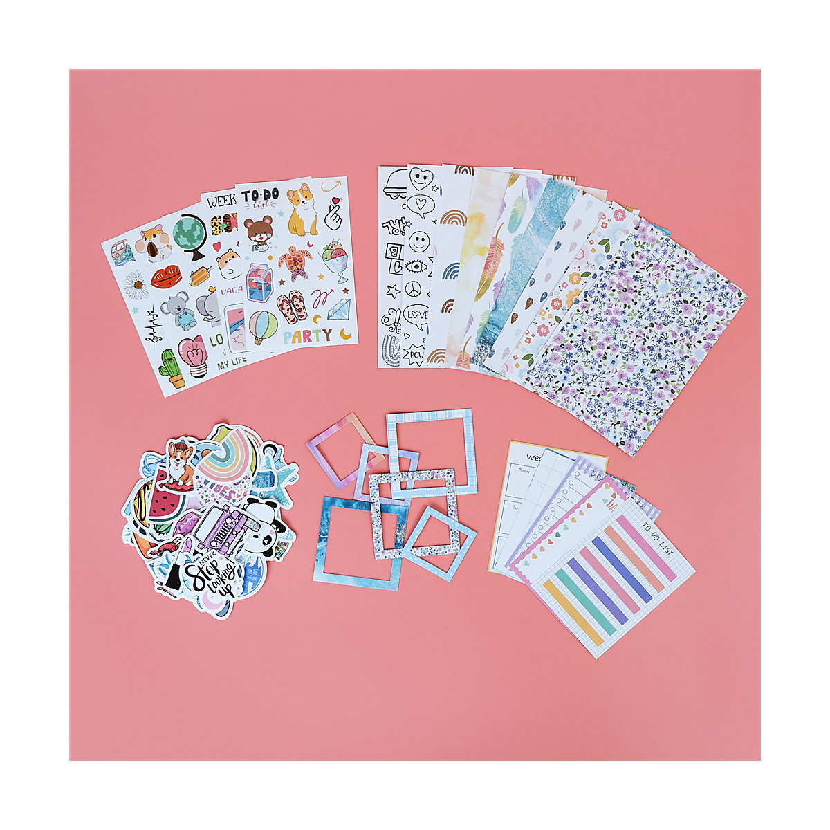 frler Journal Notizbuch Tagebuch Scrapbooking Set mit Aufkleber Schablonen Notizbücher für Kinder