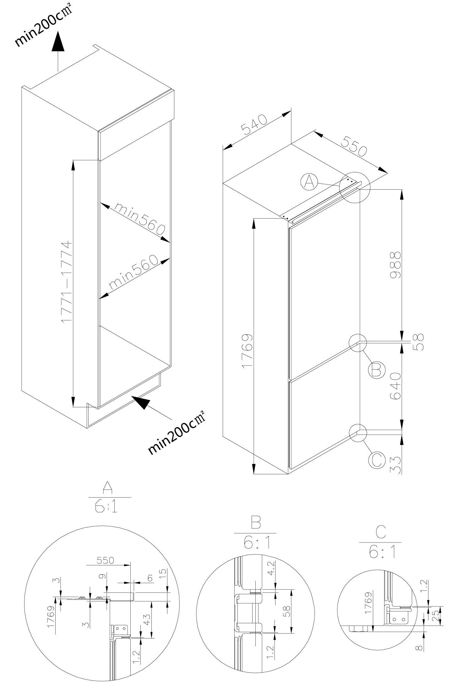 Amica Einbaukühlgefrierkombination BK3185.4NFVCAA / EKGCS 387 930, 176,9 cm hoch, 56 cm breit