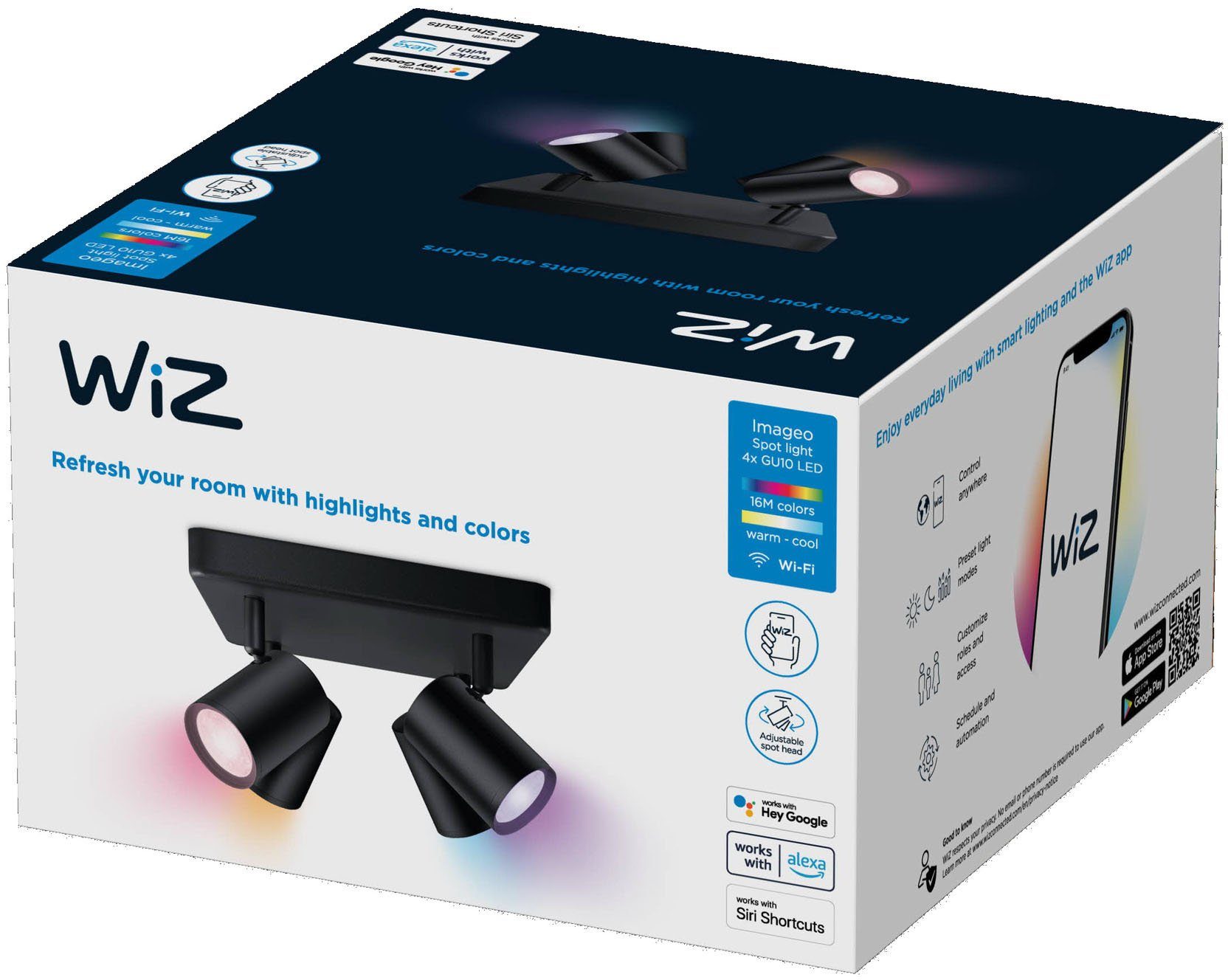 WiZ LED Deckenspots IMAGEO, Leuchtmittel wechselbar, warmweiß - kaltweiß, Millionen Farben und dynamische Lichtmodi