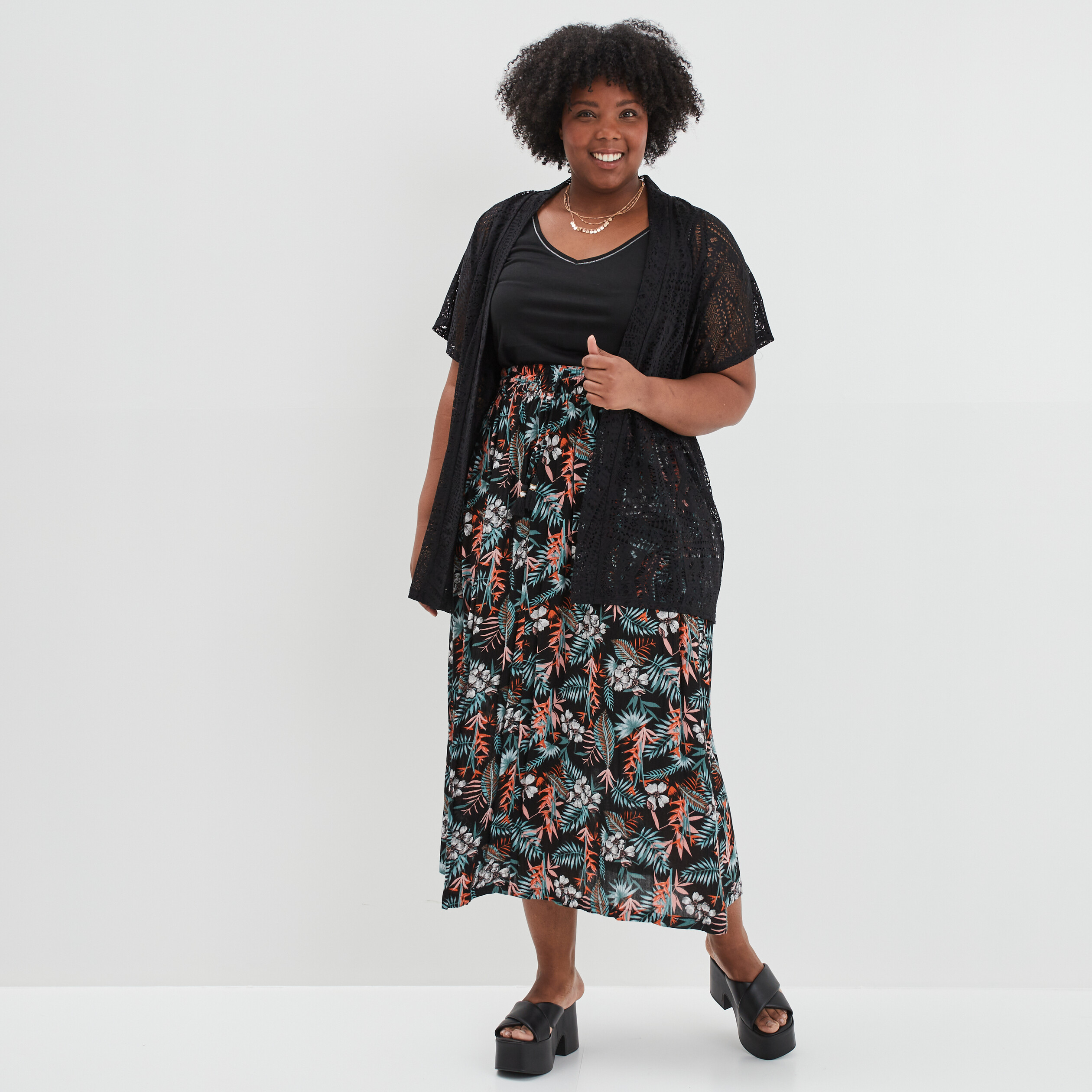 Gilet manches courtes ajouré noir femme grande taille | La Halle
