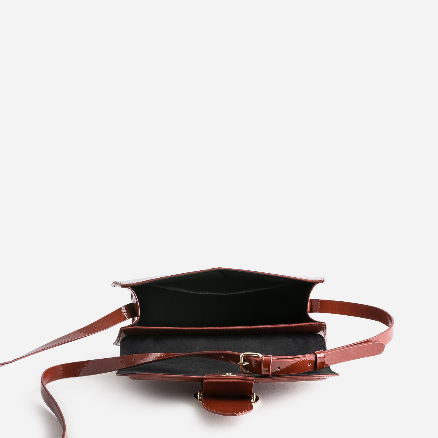 Sac à main cognac verni maxi boucle ronde