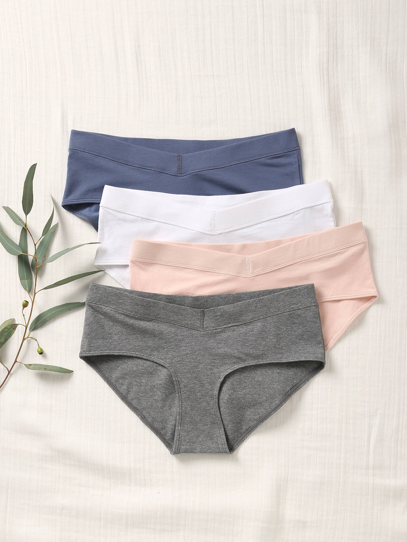 Lot de 4 shorties de grossesse en coton bio blanc/gris/rose/bleu
