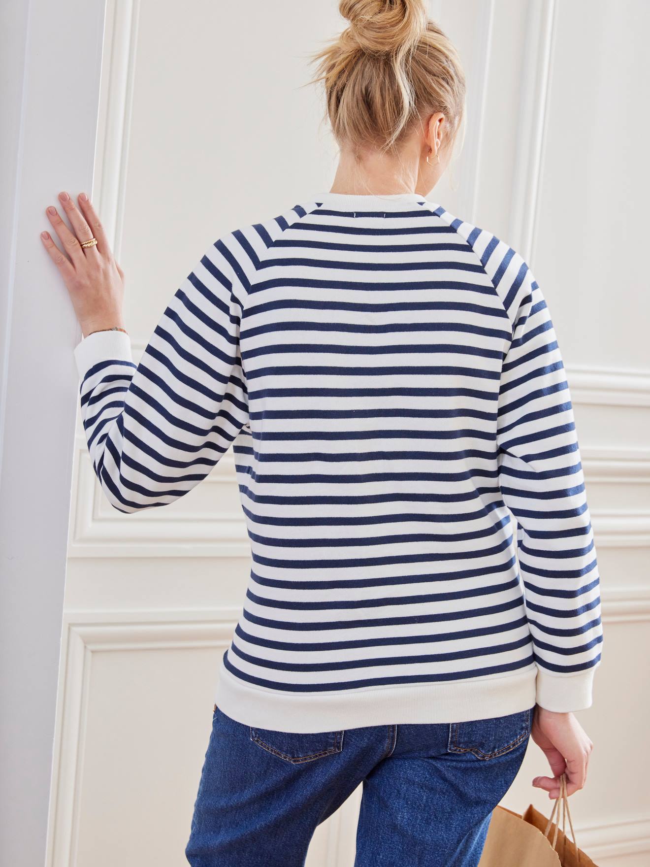 Sweat molleton rayé grossesse et allaitement rayé marine