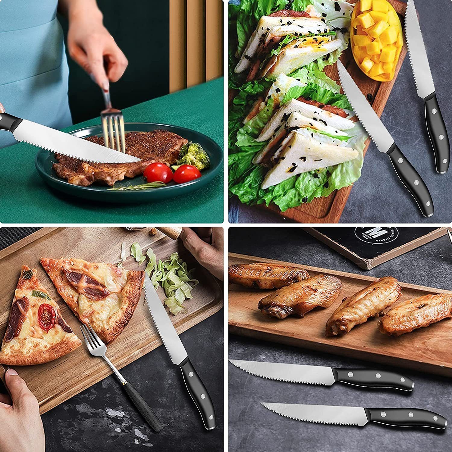 Coisini Steakmesser Edelstahl Pizzamesser Steakbesteck Set Fein Gezahnte (2 Stück)