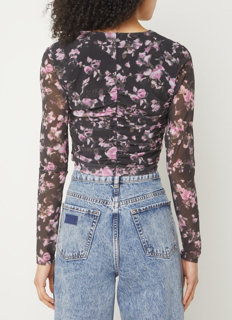 Poloprůhledný síťovaný crop top Ganni s potiskem