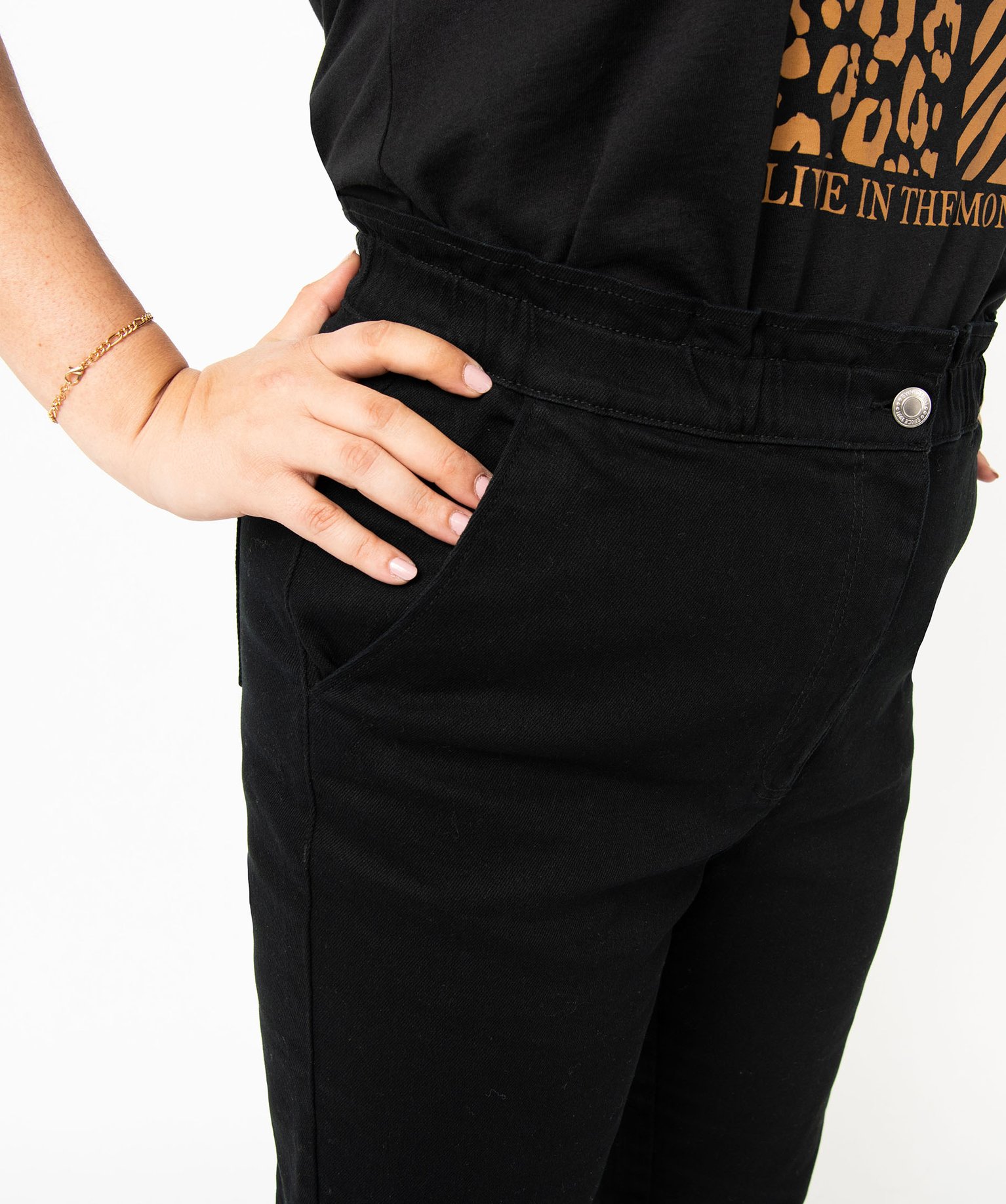 Pantalon slouchy à taille élastique femme grande taille noir | GEMO