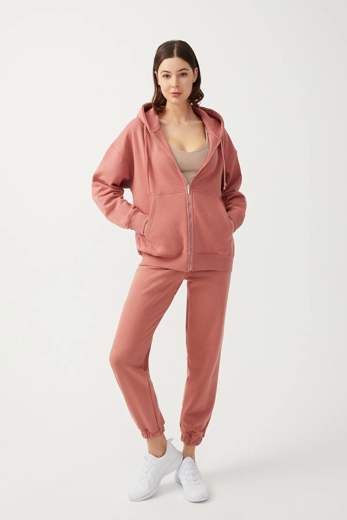LOS OJOS  Elastische Jogger-Jogginghose mit Kordelzug für Damen in Dusty Rose-Manschette
