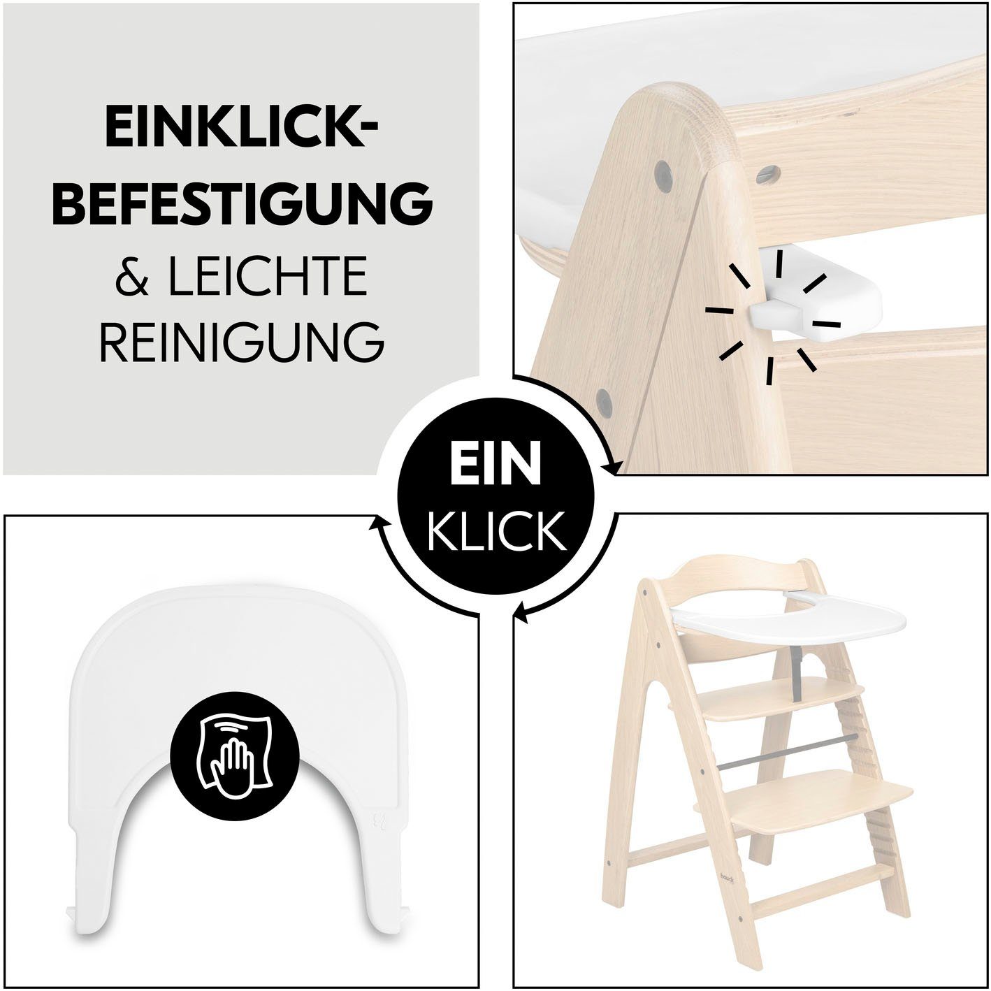 Hauck Hochstuhltablett Arketa Click Tray, White, Kunststoff, aus recyceltem Material