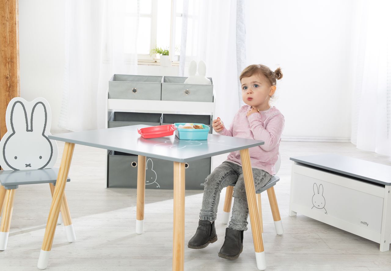 Roba Kinder Sitzgruppe miffy®, 2 Kinderstühlen & 1 Tisch, Holz, dunkelgrau, weiß, lackiert