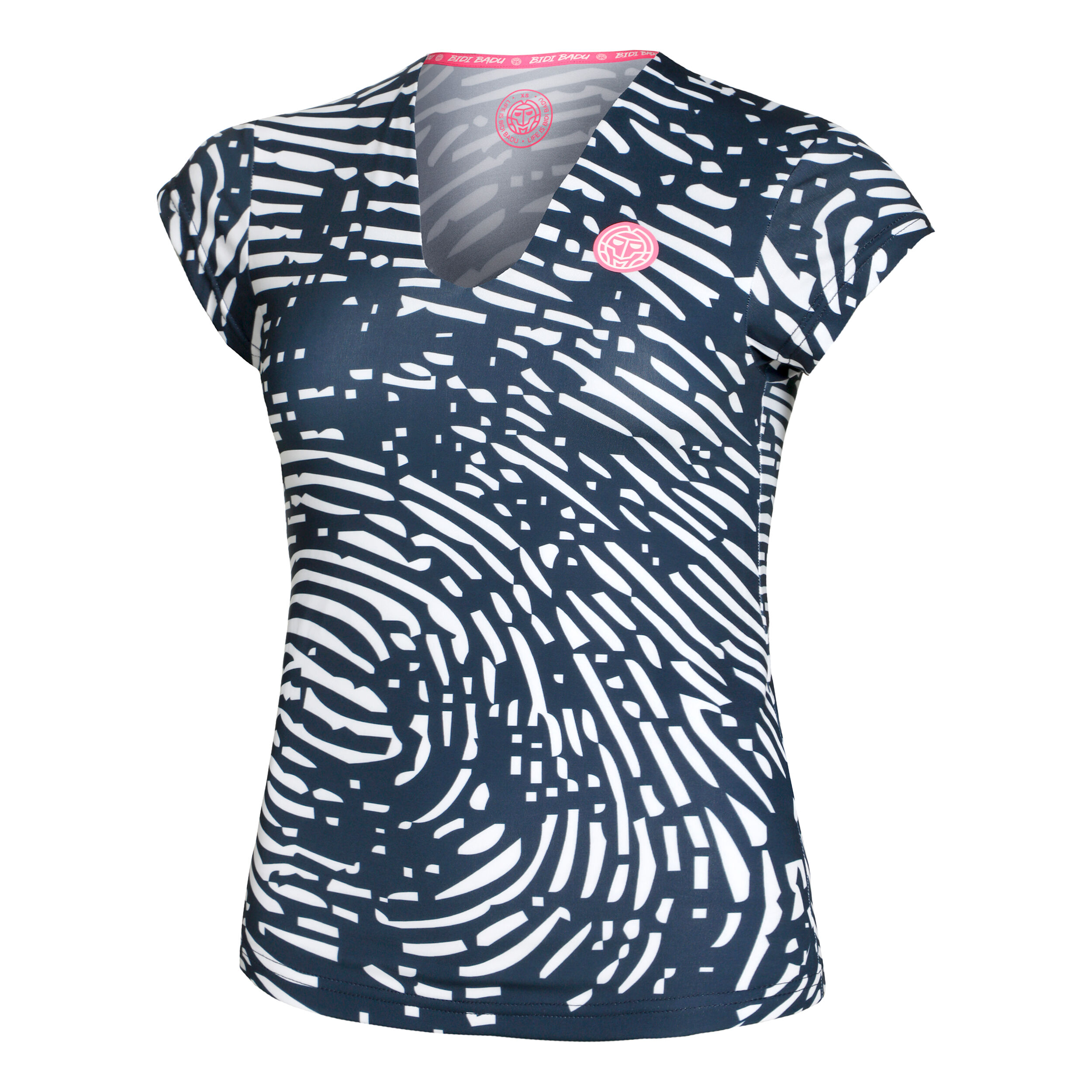 Fingerprint Printed V-Neck T-Shirt Damen - Dunkelblau, Weiß