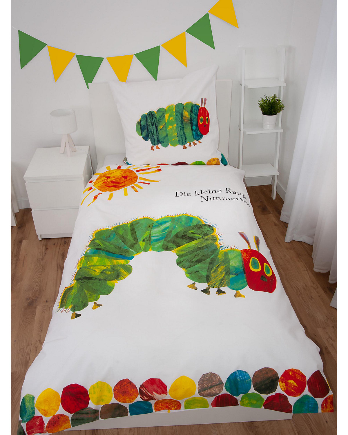 Kinder-Wendebettwäsche Kleine Raupe Nimmersatt, Linon, 135 x 200 + 80 x 80 cm