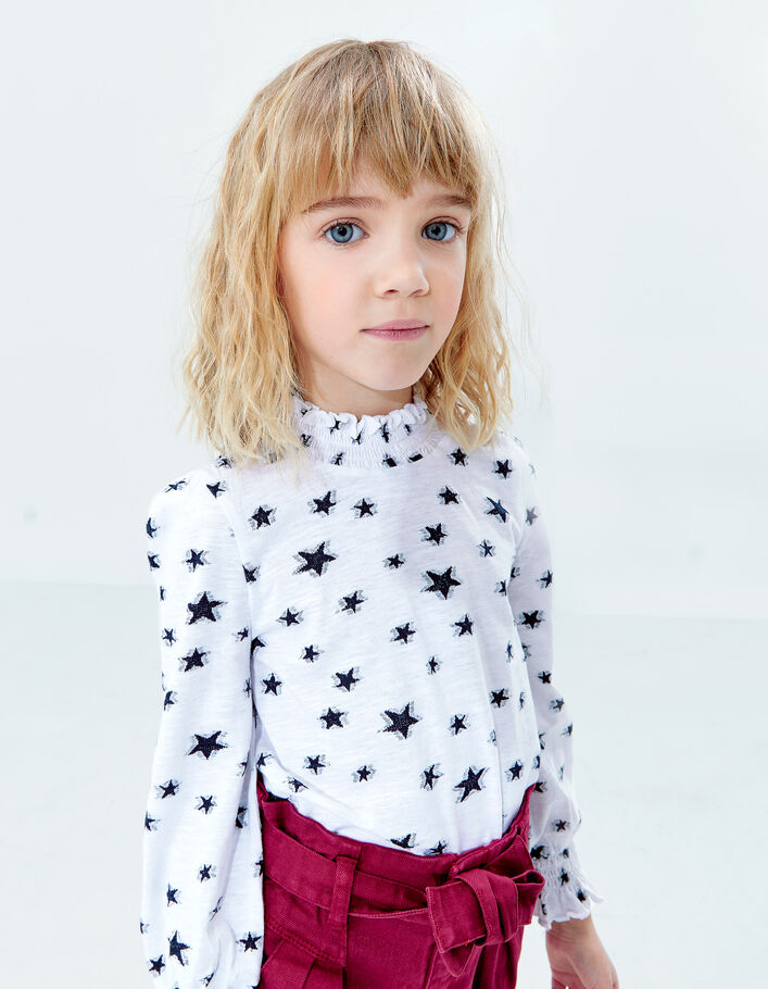 T-shirt blanc cassé all-over jacquard étoiles fille