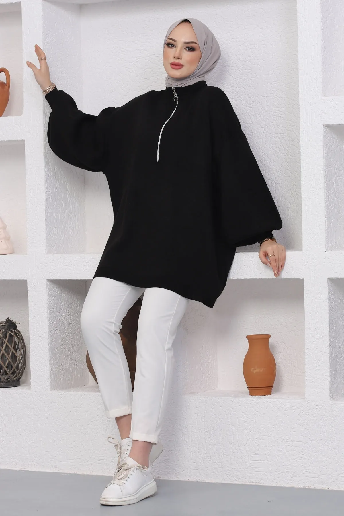 InStyle  Sara Stricktunika mit Reißverschluss – Schwarz