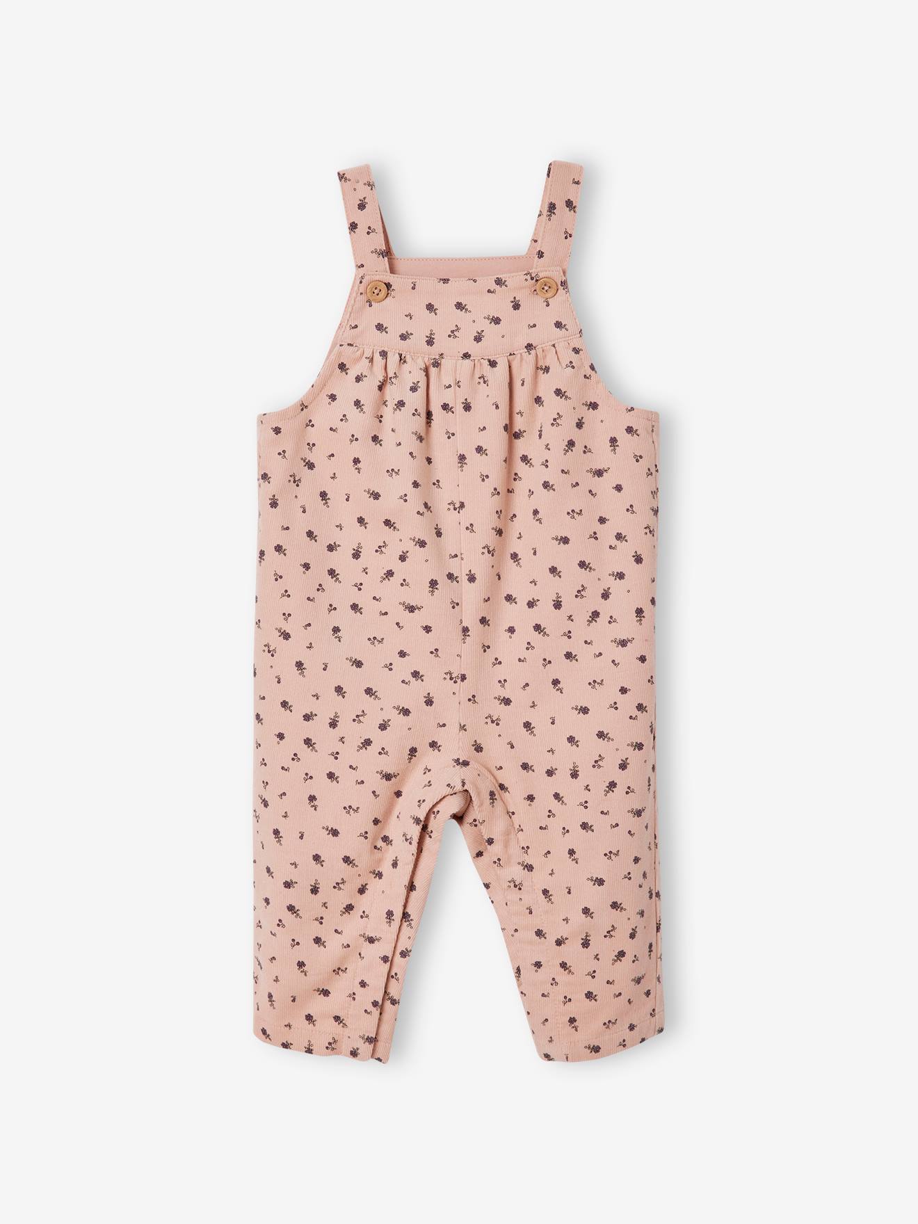 Salopette bébé en velours imprimé rose poudré