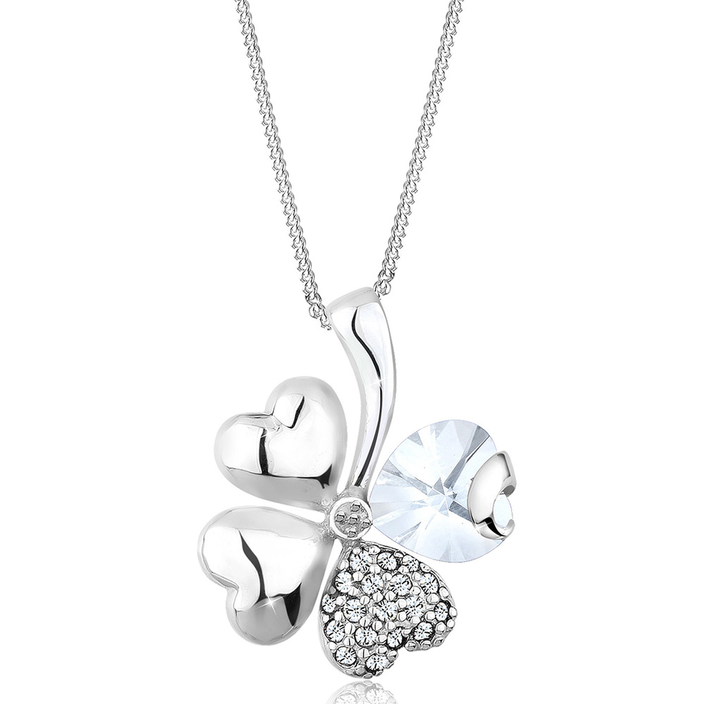 Elli Elli Collier Kleeblatt Herz Kristalle Silber collier