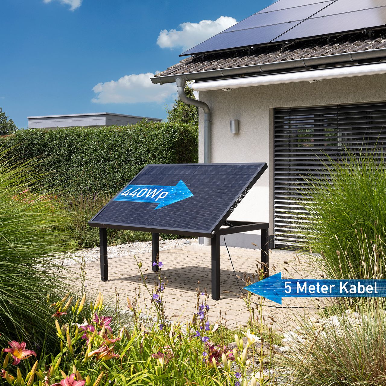 BLACKGLAS SolarTisch ECOluna-440Wp-FBGG-SW, Bifacial, 7-stufig verstellbar, 60mm Aluminium Rahmen, BKW