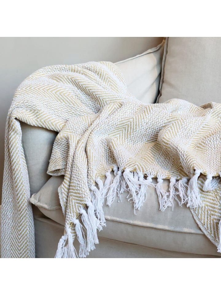 Chic Antique Plaid Decke Aix aus recycelter Baumwolle in honig günstig kaufen onesize