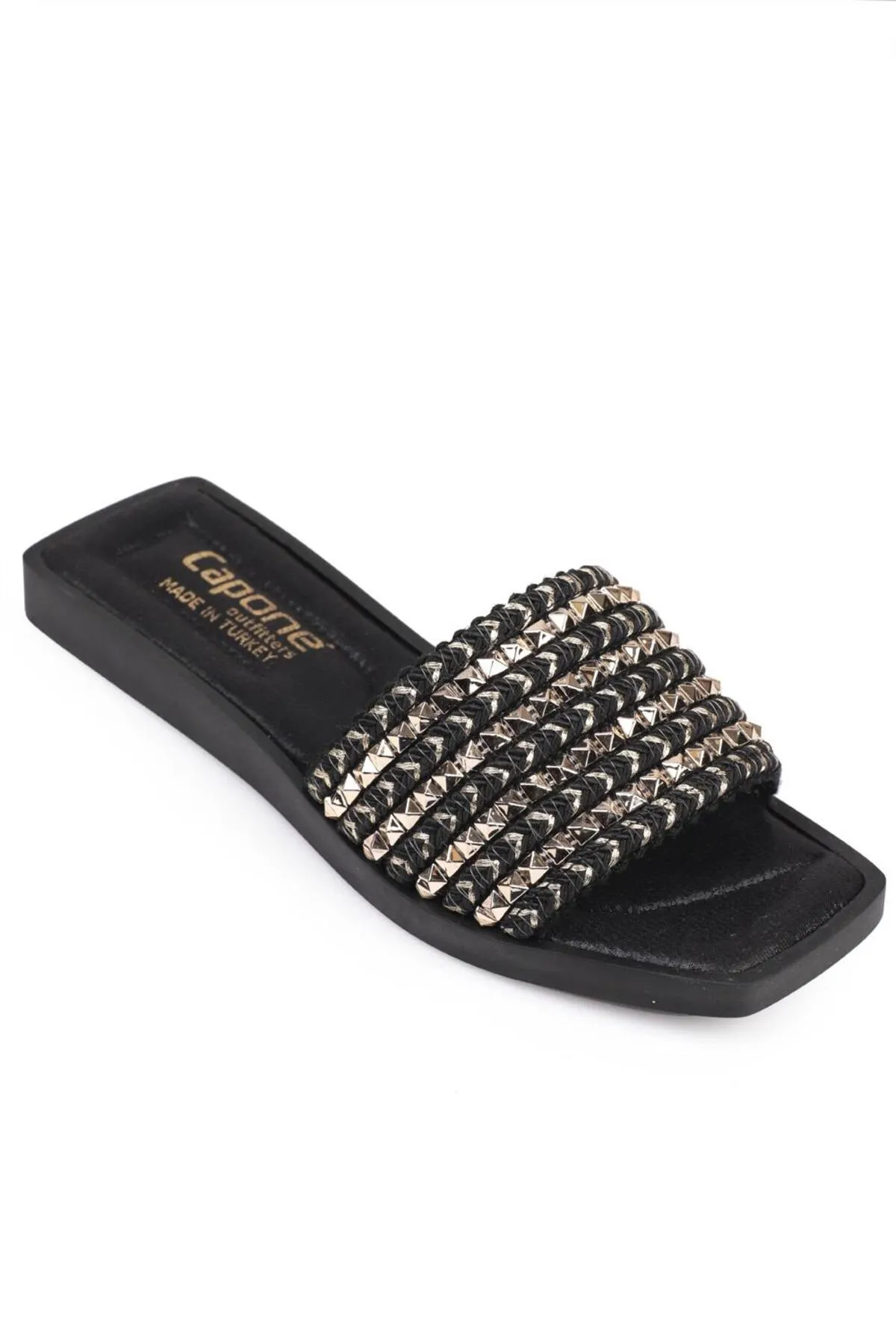 Capone Outfitters  Capone Trock Single Strap Schwarz-Gold Damen-Hausschuhe