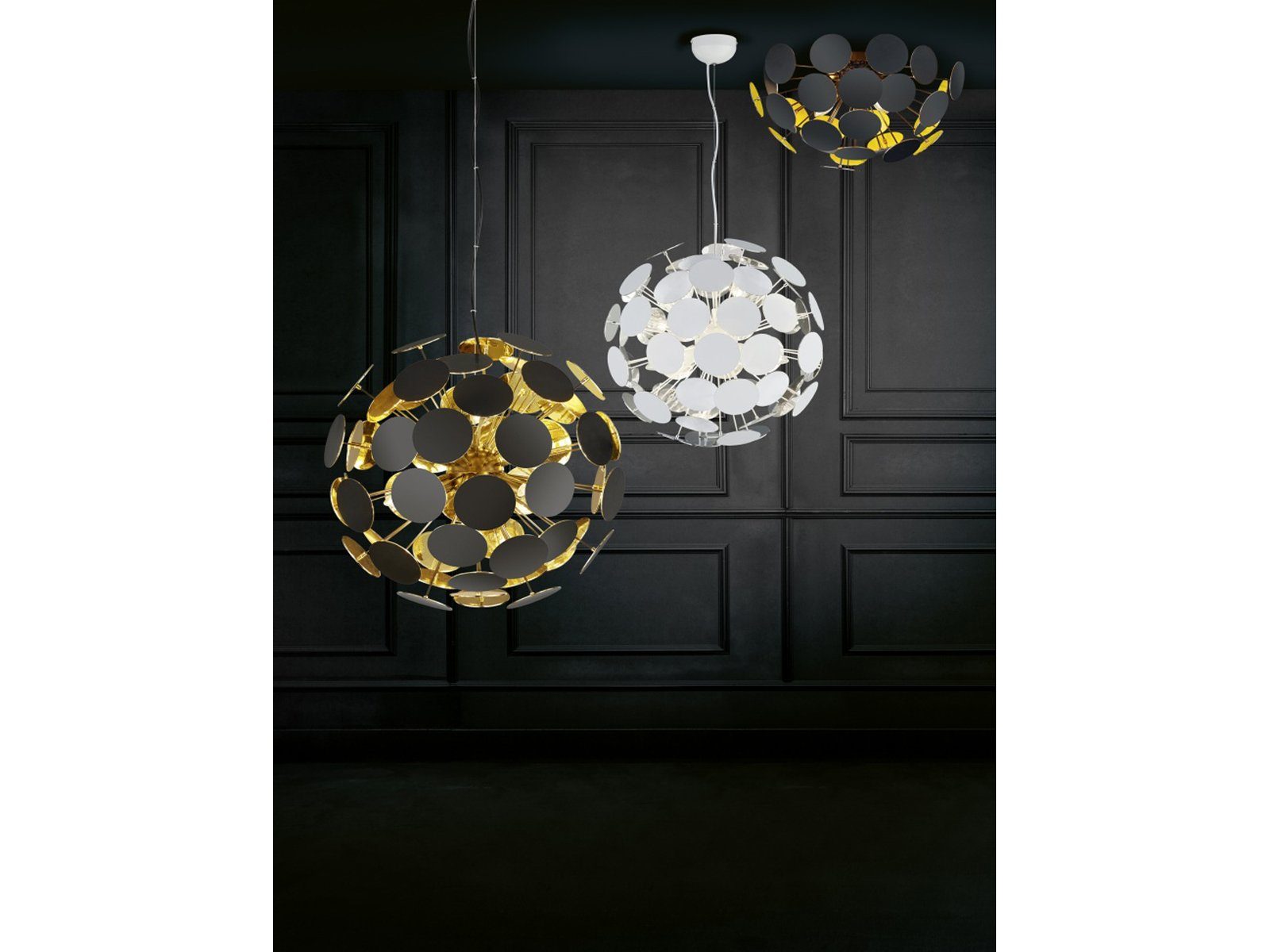 meineWunschleuchte LED Pendelleuchte, Mitgelieferte Leuchtmittel extern über Hausinstallation dimmbar, LED wechselbar, Warmweiß, große Design-er Kugel-lampe hängend über Esstisch, Schwarz Gold Ø 54cm