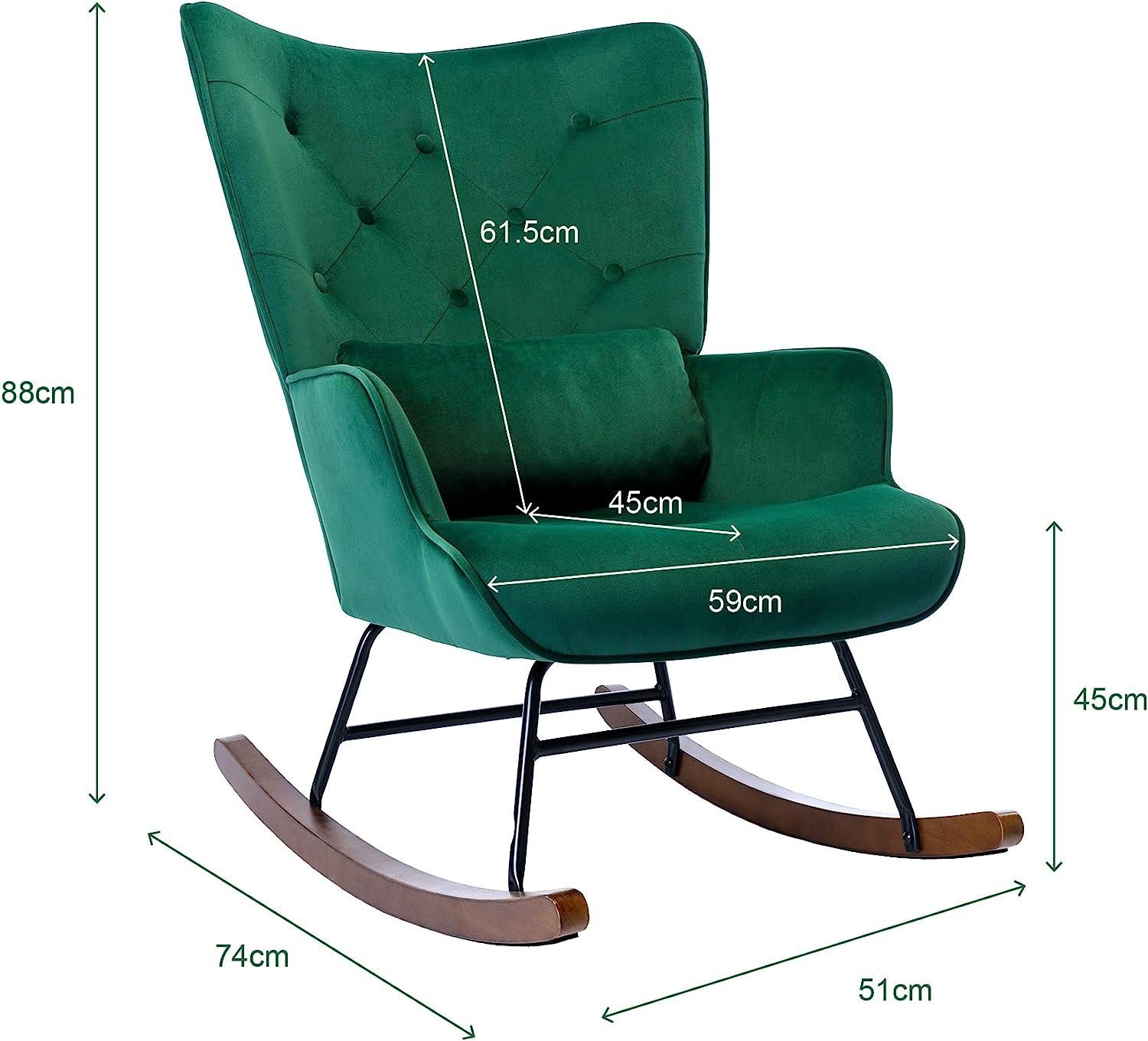 HomeMiYN Schaukelstuhl Schaukelstuhl Wohnzimmer Samt mit Metallgestell Holzsockel stillsessel, Aus holz
