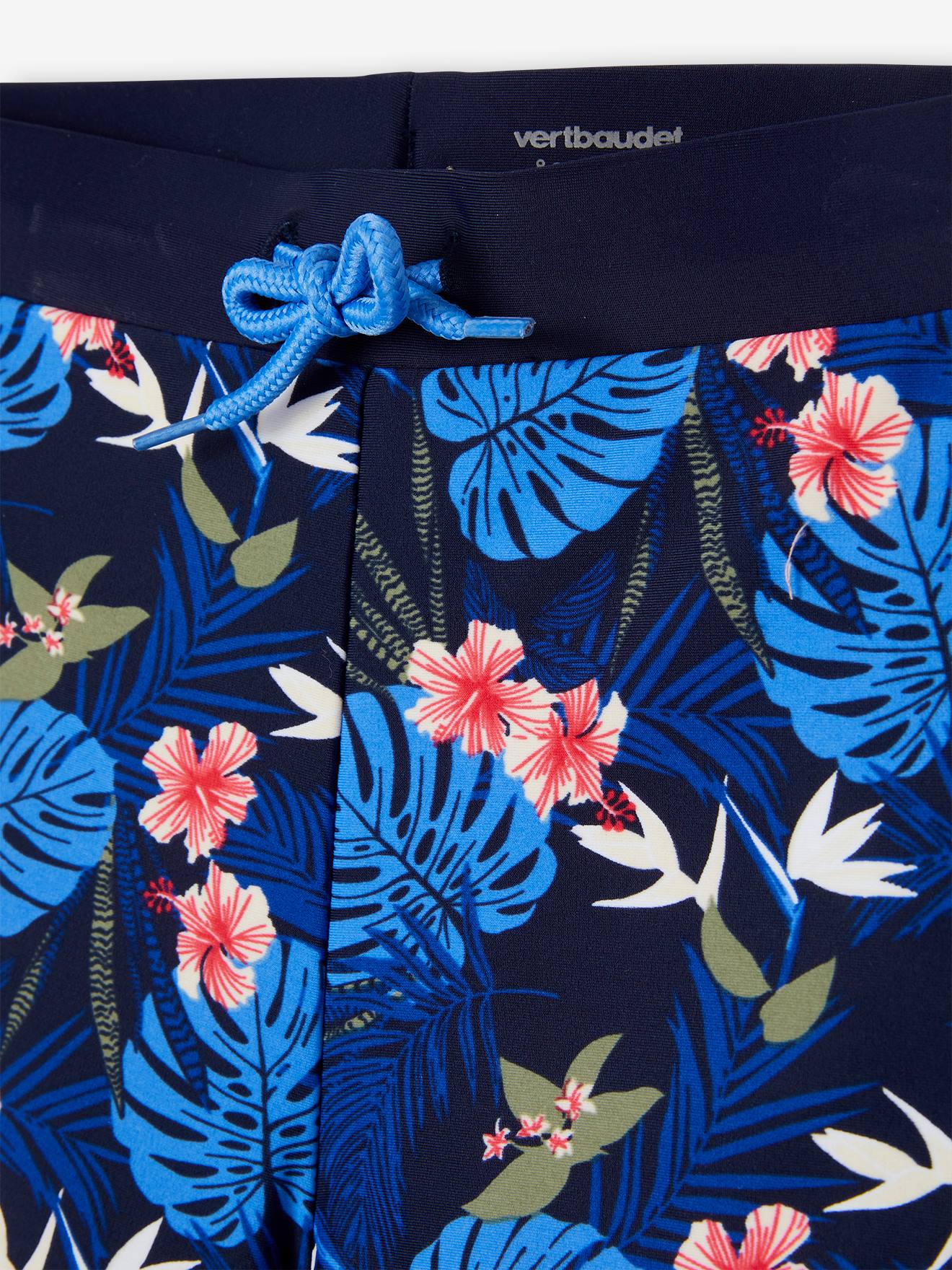 Boxer de bain imprimé tropical garçon marine