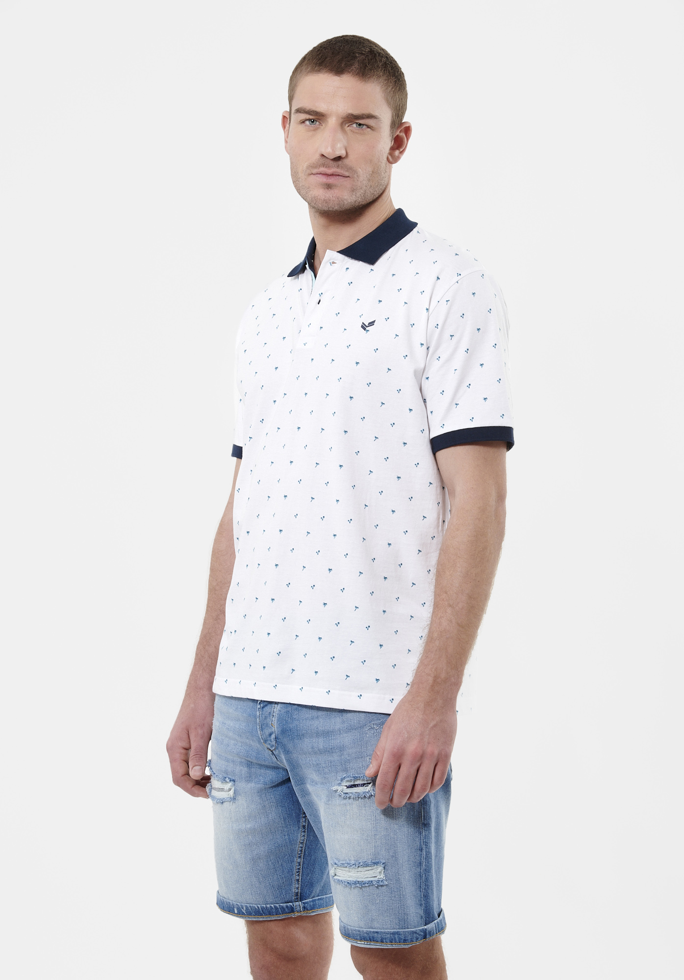NESLY  Polo blanc palmier Homme en 100% coton