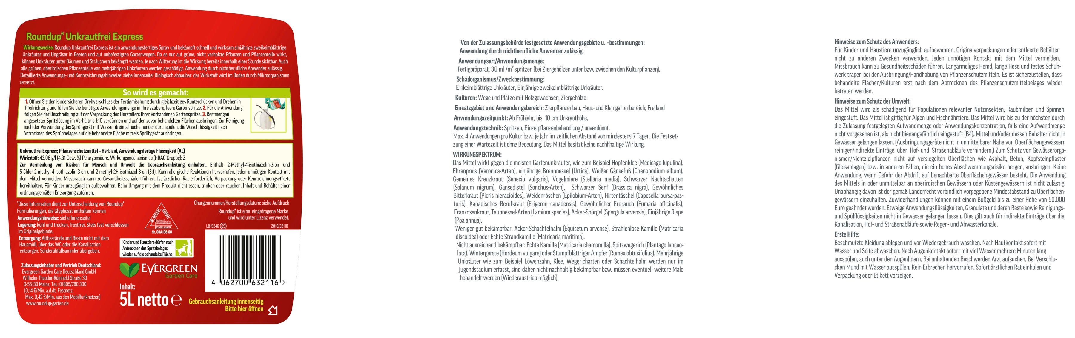 ROUNDUP Unkrautbekämpfungsmittel Express Fertigmischung, 5 Liter